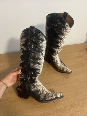 Boot Barn Women's Black and Cream Snake-Print Cowboy Boots